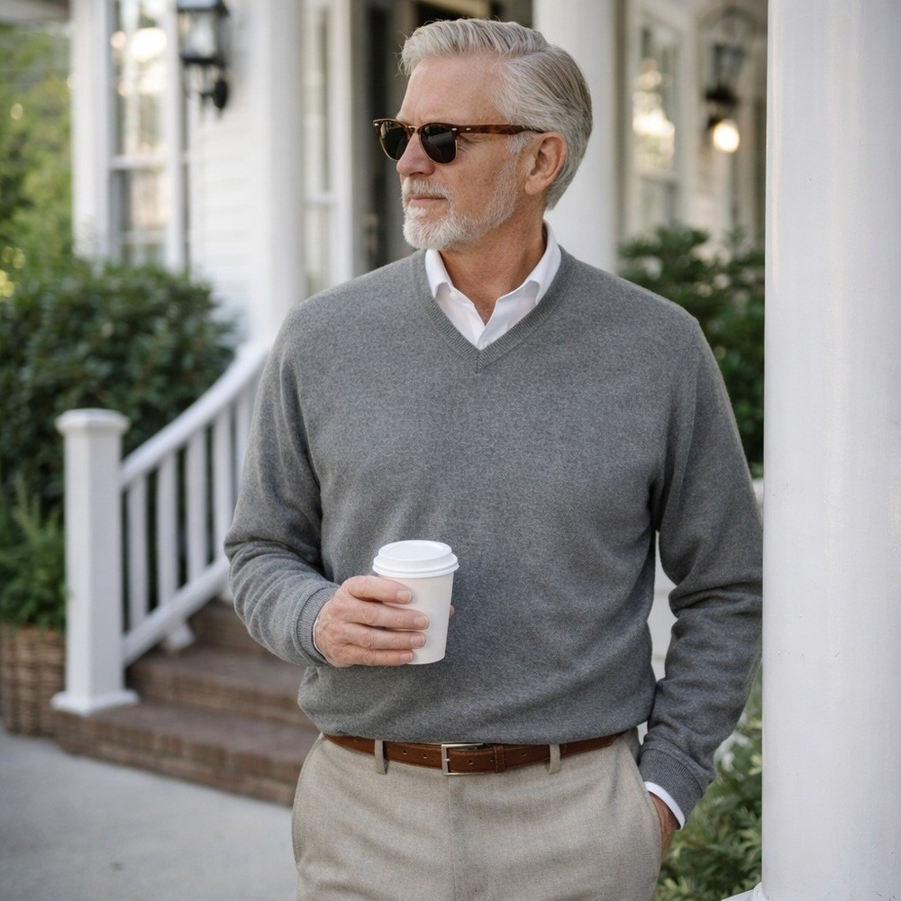 Hickey Freeman Cashmere Sweater Pullover Mens XL Gray Preppy Academia Luxury‎